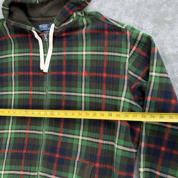 Polo Ralph Lauren Jacket Mens 3XL Tall Green Plaid Tartan Thermal Hooded Vintage - Picture 3 of 13